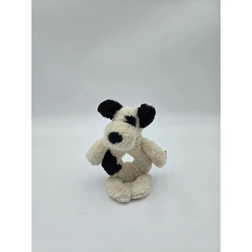 Jellycat London Bashful Black and White Puppy Dog Ring‎ Rattle Plush Toy 7